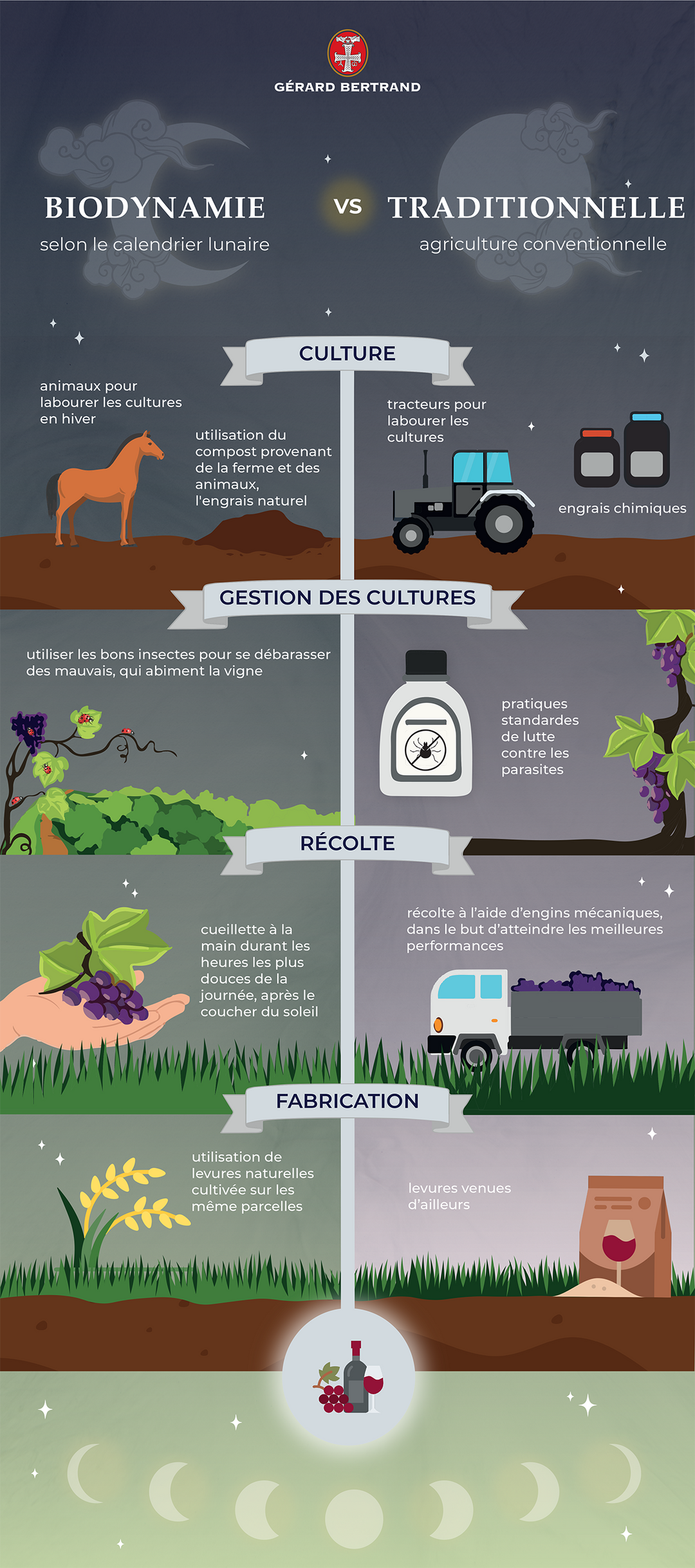 Infographie : la différence entre la biodynamie et l'agriculture conventionnelle